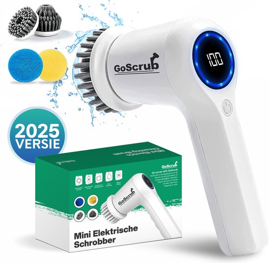 GoScrub® Elektrische Schoonmaakborstel – MINI – Poetsmachine – Schuurborstel – Schrobber - Schrobborstel – Voor Badkamer en Keuken – 4 Opzetstukken