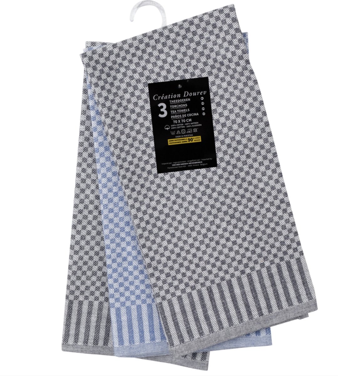 Theedoekenset Yoko - 70x70 - 3 stuks - Geblokt - 100% katoen - Horeca Theedoeken - Profesional 243gram/m²