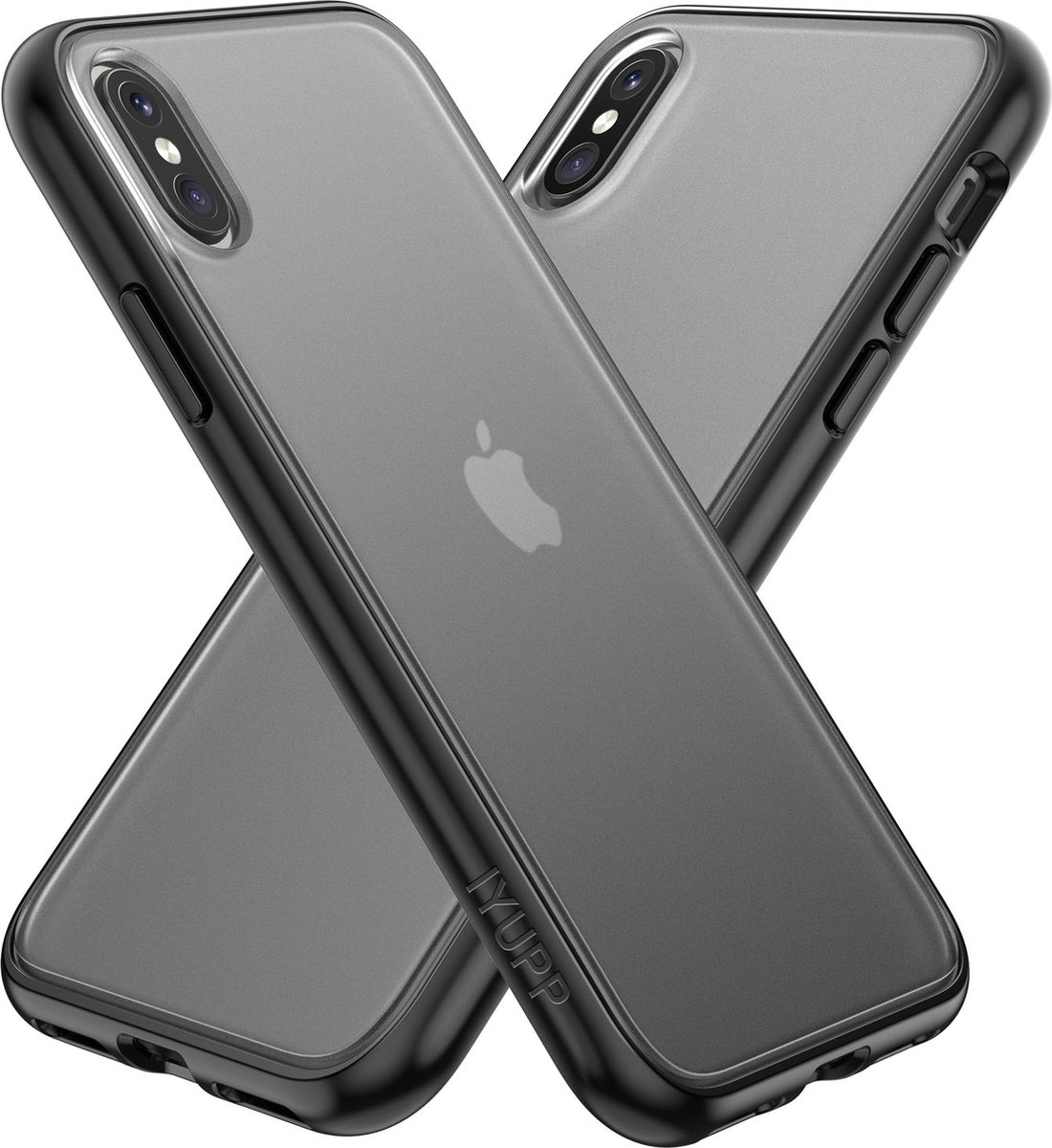 IYUPP Hoesje Geschikt voor iPhone X / Xs Hoesje - Shockproof Back Cover - Mat Zwart Transparant