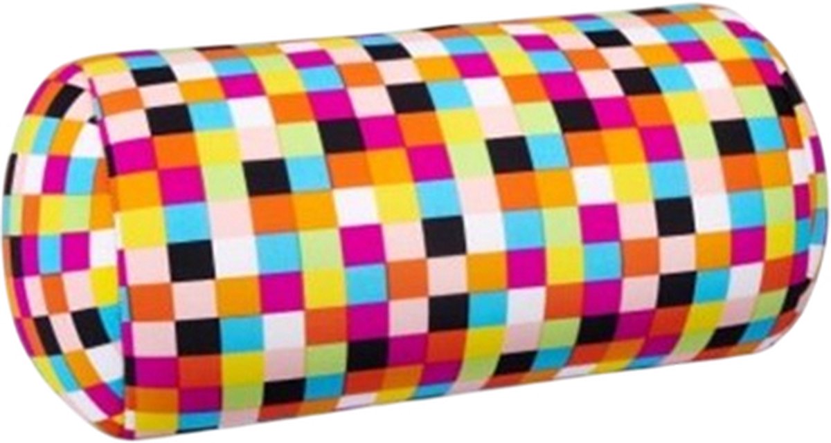 House of Healthbrands Kuschelmaxx Rolkussen - Sierkussen Rond Cilinder 17 x 33 cm - Quadrat-design - Stevig en zacht - Mooie print - Gevuld met microgranulaat - Vormvast & Wasbaar - Ideaal voor op de bank, bed, auto of op reis - Inclusief Wasnet Wit