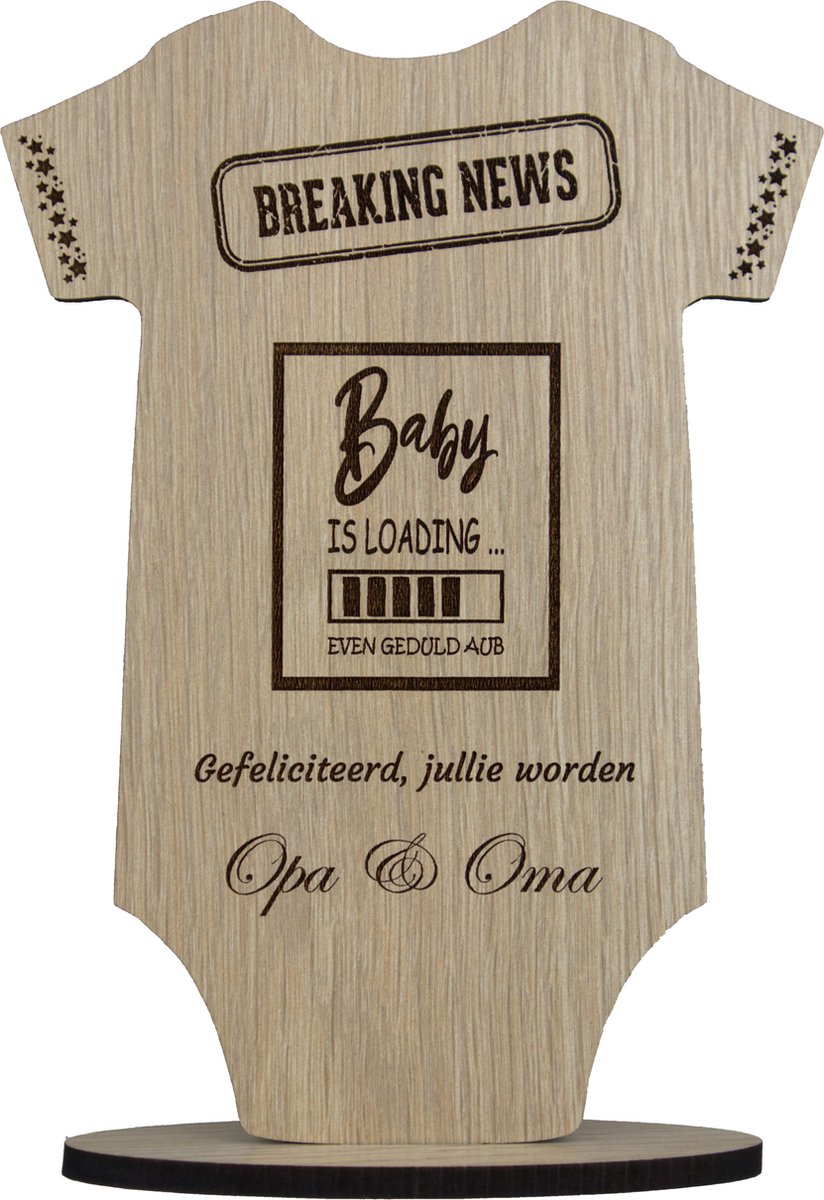 Opa en oma | houten wenskaart | kaart van hout | geboorte | breaking news | 17.5 x 25 cm