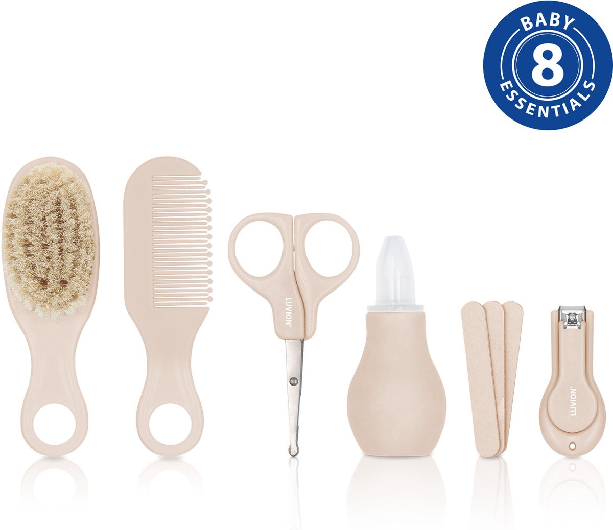 LUVION® Baby Verzorgingsset Roze - uitgebreide 8 delige geschenkset met baby verzorgingsproducten - Manicureset en nagelset met nagelknipper, nagelvijl en nagelschaartje - Borstel en kam voor de haarverzorging - Neuszuiger - Kraamcadeau Meisje — cadeau in Verzorging - foto 5