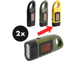 Actie4you® - Dynamo zaklamp met Zonnecel - 3 LED’s – Handmatig en Zonne-energie Aangedreven – Survival zaklamp – 2 Stuks – Geel