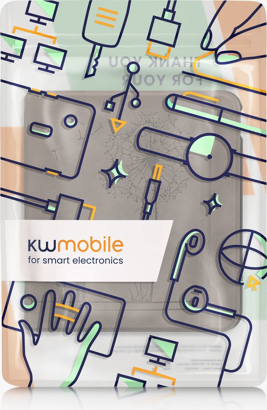 kwmobile e-reader hoesje geschikt voor Kobo Libra Colour hoes - Ereader flip case met standaard - Kunstleren e reader cover - Paardenbloemen Liefde design in grijs van Merkloos — afbeelding 4