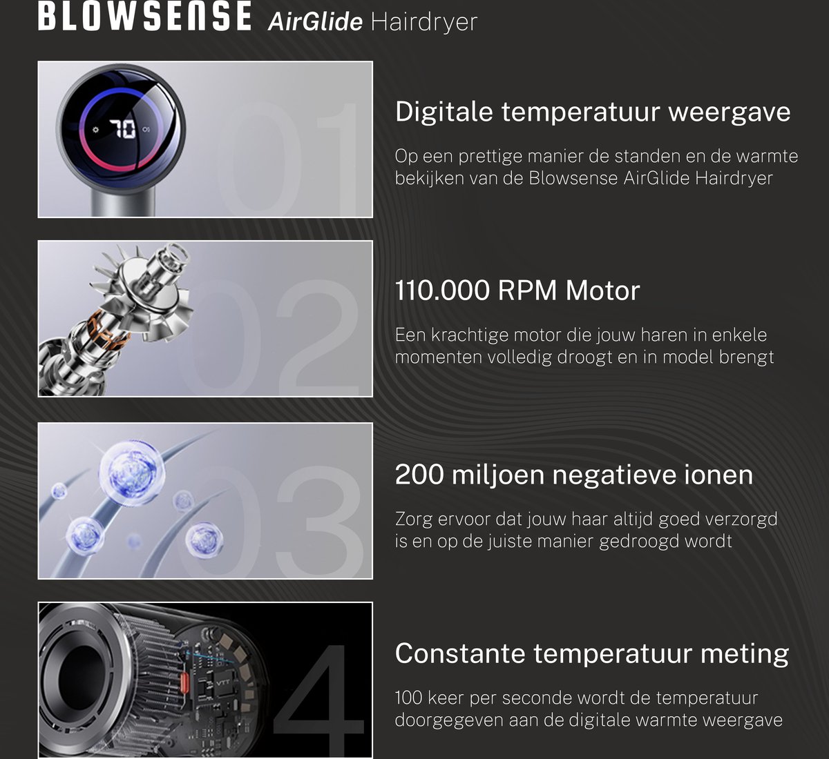 AirGlide - LED Scherm - Föhn met diffuser - Haardroger - 3 - afbeelding 3