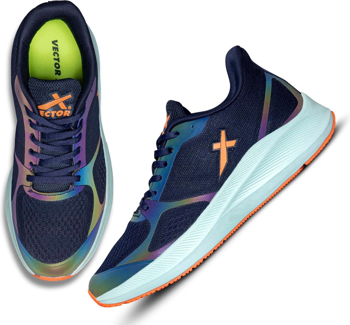 Vector X Reflector Hardloop/Joggingschoen | Kleur: Navy | Maat: 9 UK/10 US/43 EU | Materiaal: Mesh | Voor mannen en jongens | Lichtgewicht | Duurzaam en Flexibel | Comfortabel | Anti-slip | Ademend Mesh | Volledige vetersluiting