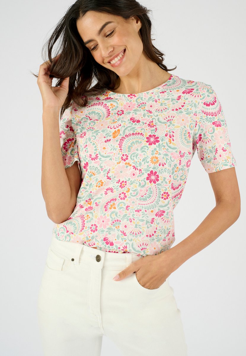 Damart - T-shirt met print van zuiver katoen - Dames - Roze - L