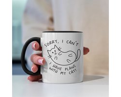 Creasowl® - I Have Plans With My Cat - Mok Zwart - 325 ml Keramische Koffiemok met Katten Ontwerp - Kat Cadeau - Vaatwasmachine- en Magnetronbestendig - Perfect Cadeau voor Kattenliefhebbers en Dierenvrienden - Theemok - Cat Mug