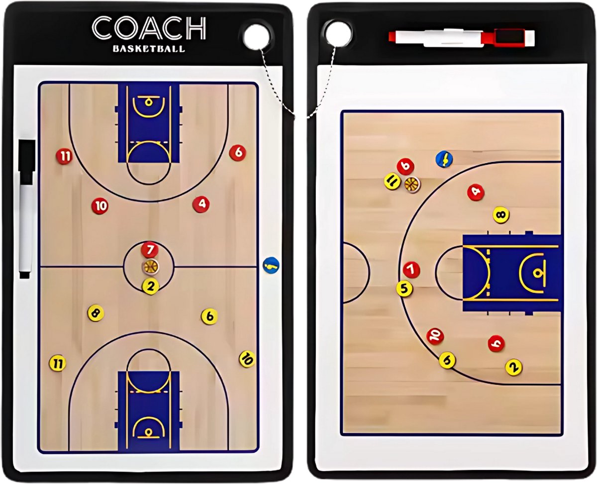 Usefull4life - coachbord basketbal - INCLUSIEF magneten en 2 stiften - coachbord - tacktiekbord - coachmap - zwart