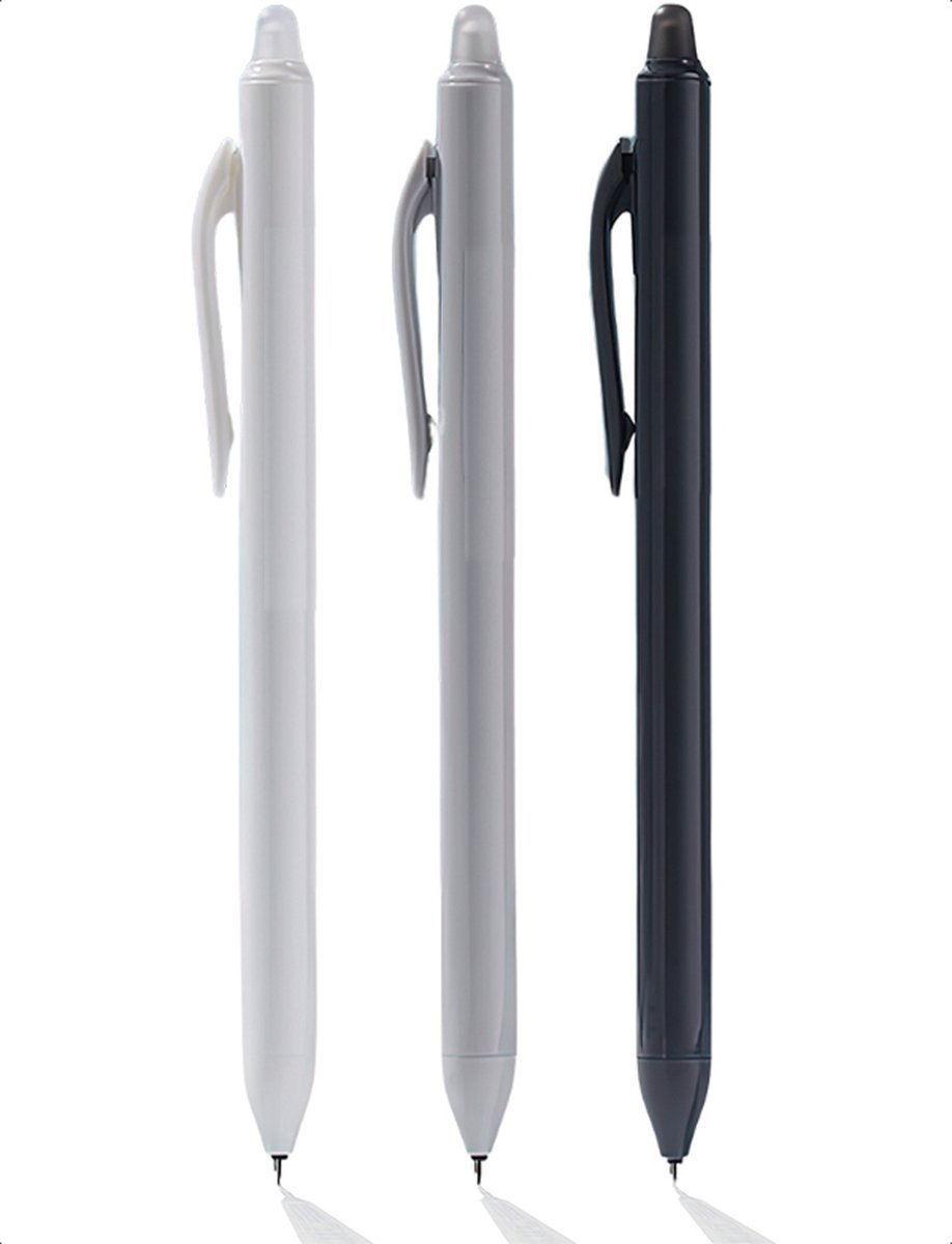 Ainy Monochrome uitwisbare pen set | 3 uitgumbare pennen voor etui , pennenzak of pennenbak | Zwarte Inkt | Modern basis design | Ideale kantoor accessoires balpennen | Uitgumbare gelpennen schrijfwarenset voor kinderen en volwassenen