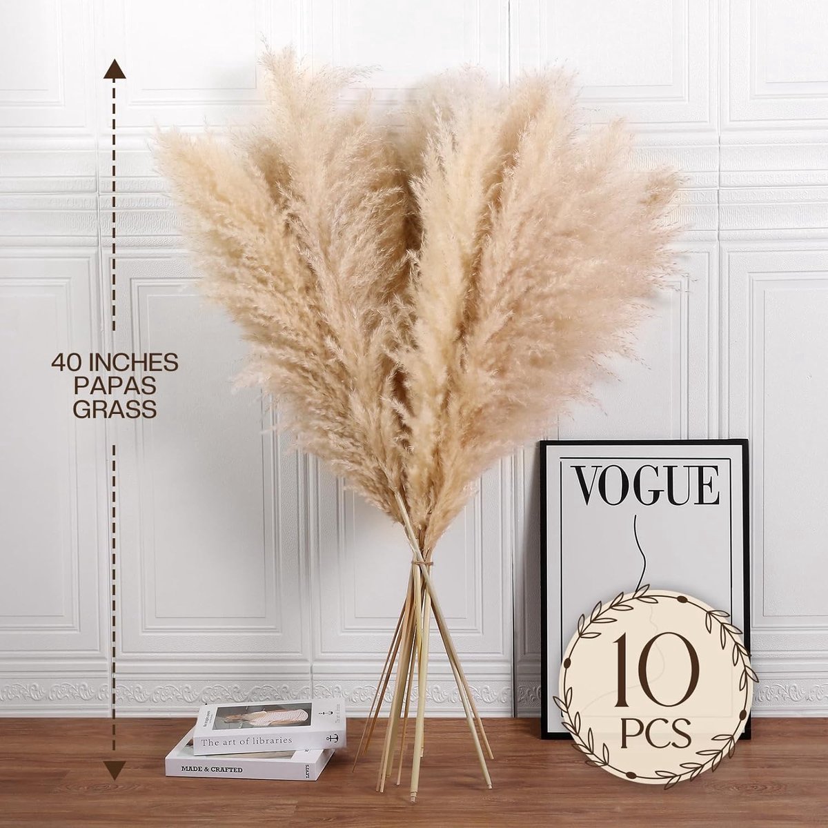 Pakket van 10 grote Pampasgrassen, Pampasgras, XXL, natuurlijk en pluizig, gedroogd bloemenboeket, Boho decoratie, 100 cm, voor bruiloft, woonkamer, slaapkamer decoratie.