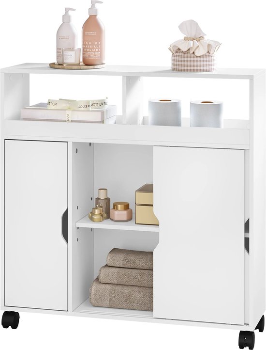 en.casa] Niskast badkamerkast op wielen 61x20x45 cm donkergrijs