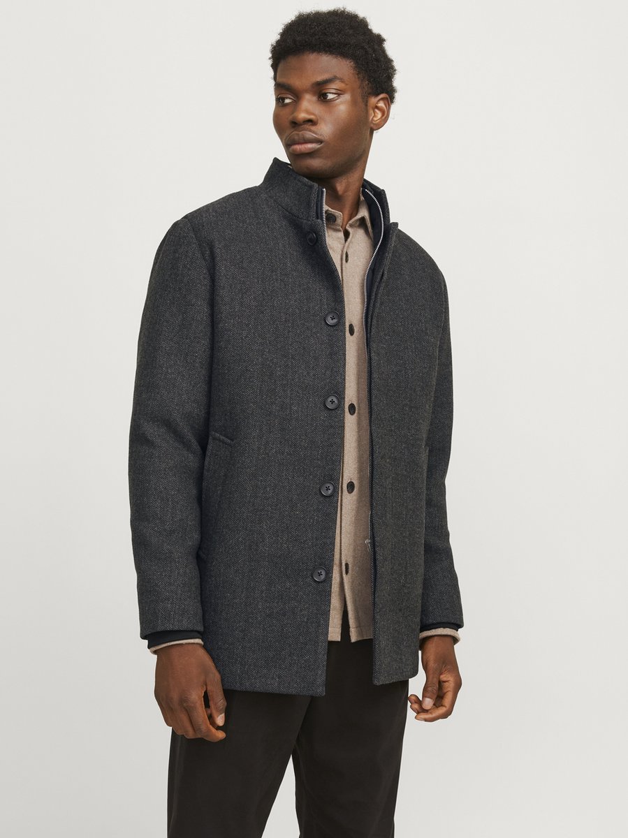 Jack & Jones Jas Jjeharrison Wool Blend Jacket Sn 12258674 Dark Grey Melange/herringbone Mannen Maat - M