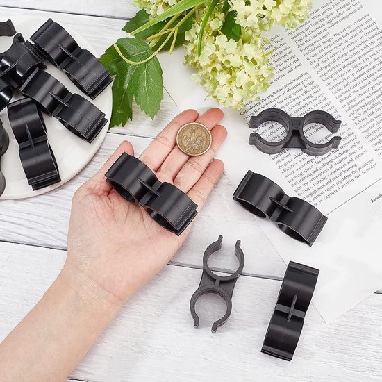 GORGECRAFT 12 stuks kunststof dubbele buisklemmen plank paal connector pijpklem verbinding magazijn supermarkt plank link clip bevestiger accessoires, zwart