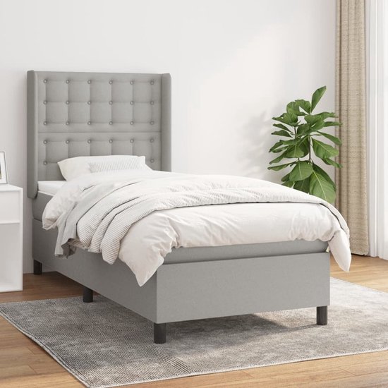 vidaXL Lit à sommier tapissier - Ressorts ensachés - Gris clair - 203 x 103 x 118/128 cm - Surmatelas doux pour la peau - Matériau durable - Tête de lit réglable - Soutien moyennement ferme - Instructions de montage incluses - Lit