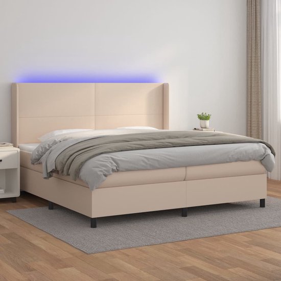 vidaXL Boxspring 200x200cm LED Cappuccino Boxspring Bed - Boxspring ...
