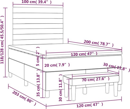 vidaXL Boxspring met matras - Fluweel Donkergrijs - 120x200 cm Boxspringbed - Donkere Kleuren - Velvet Meubilair - Tweepersoons Bed - Verstelbare Hoofdbord