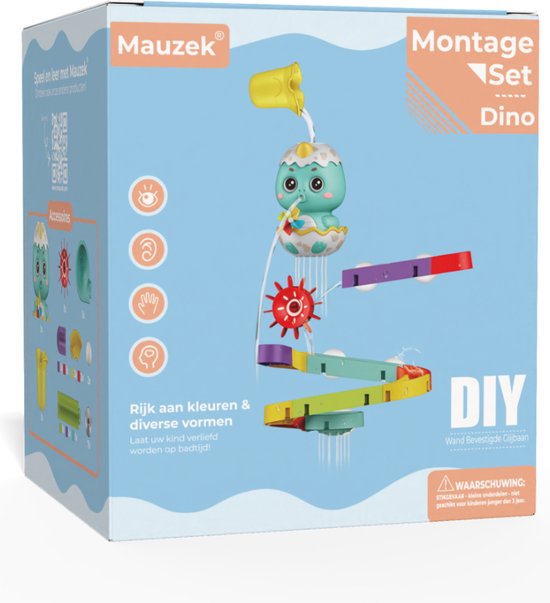 Mauzek® Badspeelgoed Dinosaurus – Montageset – Waterglijbaan –Bad Speeltjes – Sensorisch Speelgoed – Water Knikkerbaan – Waterbaan – Kinderspeelgoed – Douche Speelgoed – Educatief Speelgoed – Motoriek Speelgoed – Cadeau – +3 jaar
