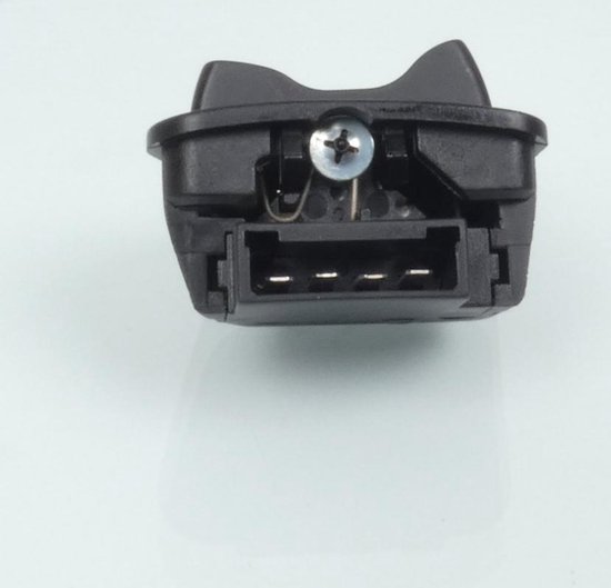 Arrière d'un bouton noir avec vis et connecteur à quatre broches.