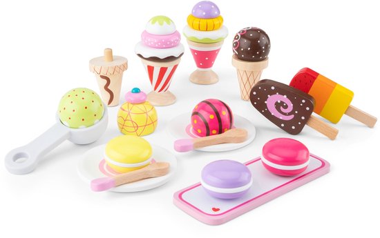 New Classic Toys® Houten IJsjes Speelgoed - 25-delige Kleurijke Speelset met IJsjes, Hoorntjes, IJsschep en Bordjes - Speelgoedeten - Rollenspel Keukenspeelgoed IJskraam - Vanaf 3 Jaar