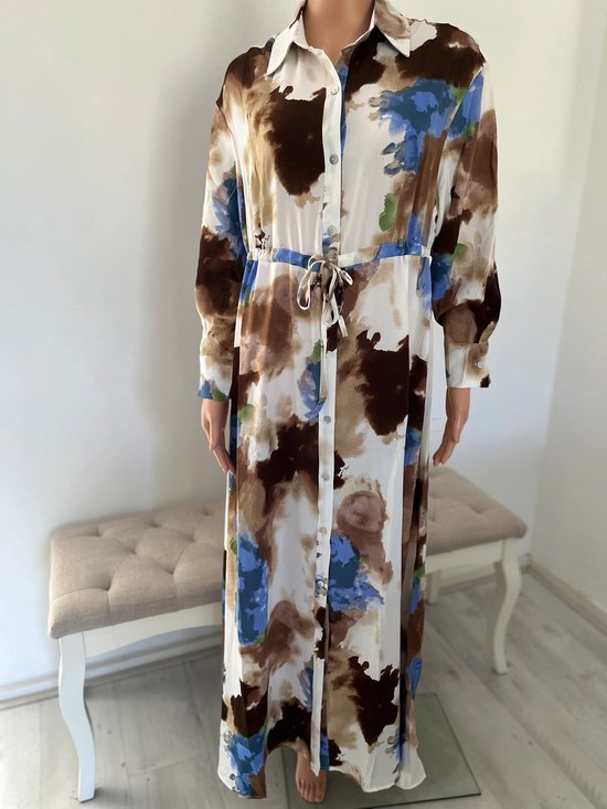 Maxi jurk met knoopsluiting en kleurrijke print- lange jurk dames