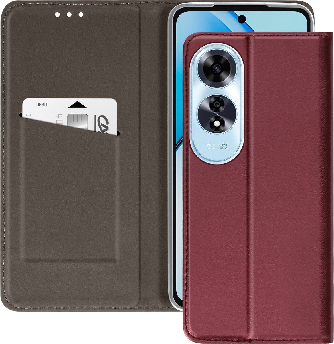 Avizar Hoesje Geschikt voor Oppo A60 Magnetische kaart cover, Bordeaux