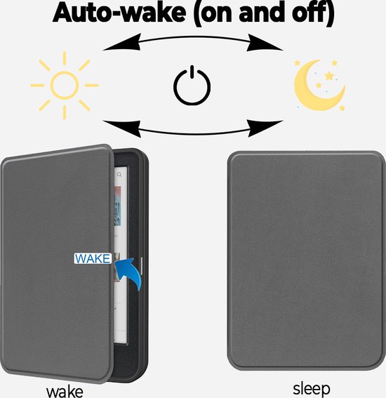 Lunso Geschikt voor Kobo Clara BW / Clara Colour hoes (6 inch) - sleepcover - Grijs van Lunso — afbeelding 5