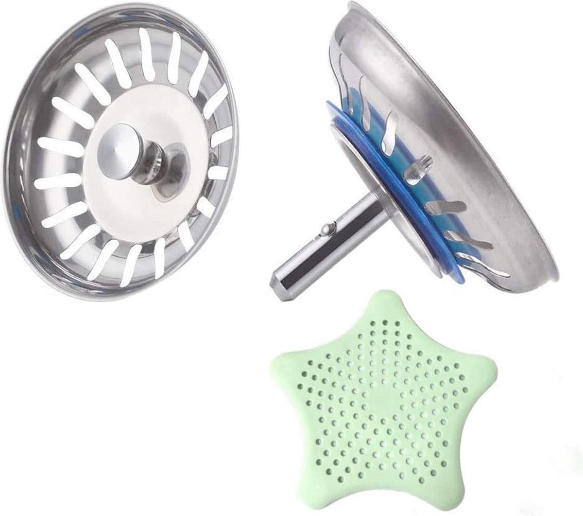 Goedkoopste Universele Roestvrij Stalen Gootsteenfilter - 3,5 inch (Ø 80 mm) - 2 Stuks Met Siliconenfilter - Afvoerzeef Voor Keuken En Badkamer