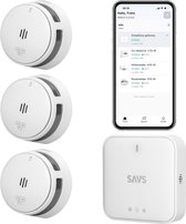 Bol.com SAVS LinkSmart Slimme Rookmelder bundel - 3 S10-W Rookmelders en G10 Base Station - Werkt via app - WiFi gateway - Draad... aanbieding