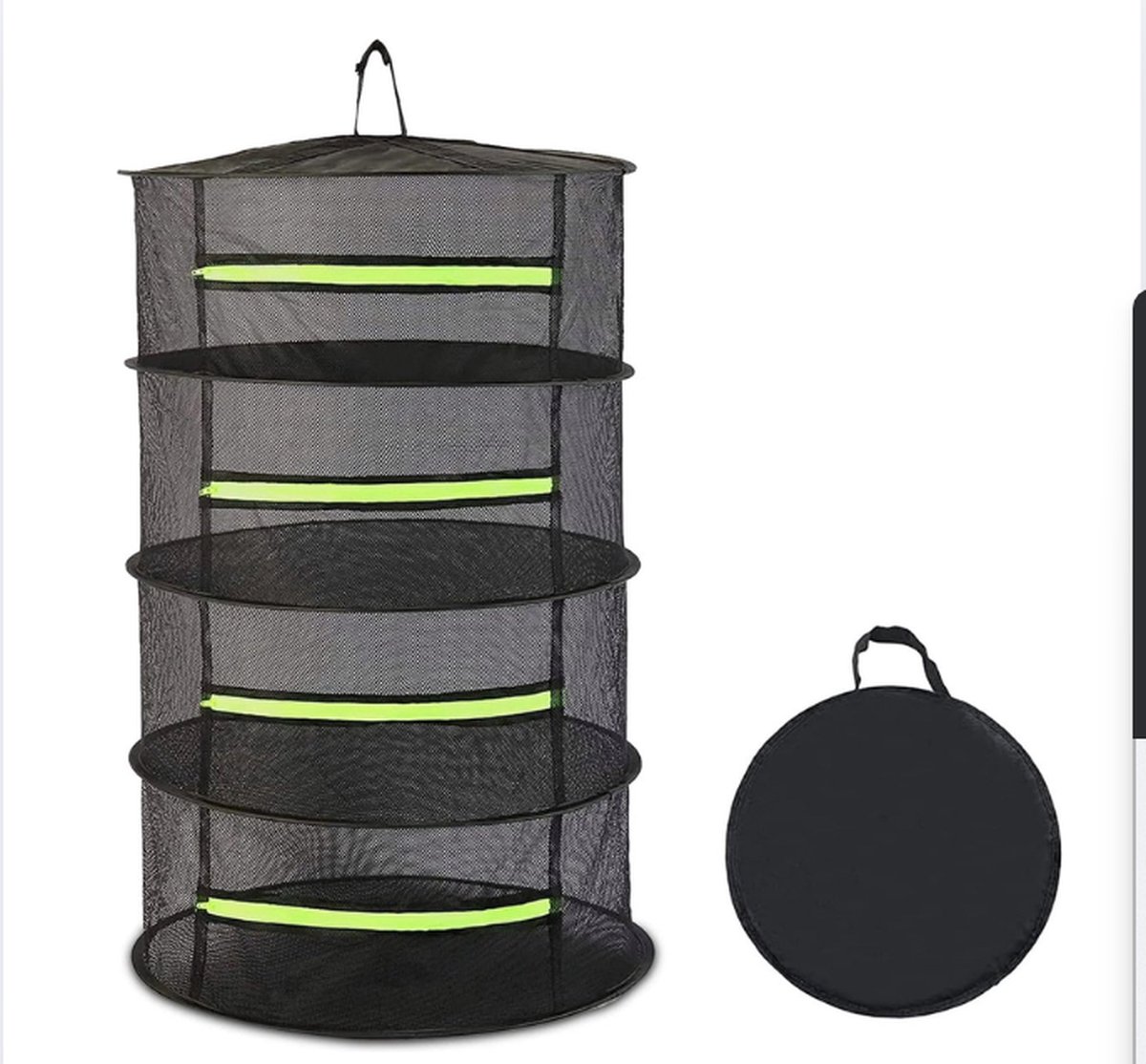 Opvouwbaar Droognet voor Kruiden en Planten - 4-laags, Hangend Droogrek met Ritssluiting, Grote Capaciteit (60 cm Diameter, 90 cm Hoogte) voor Binnen en Buiten, Multifuntioneel Gebruik