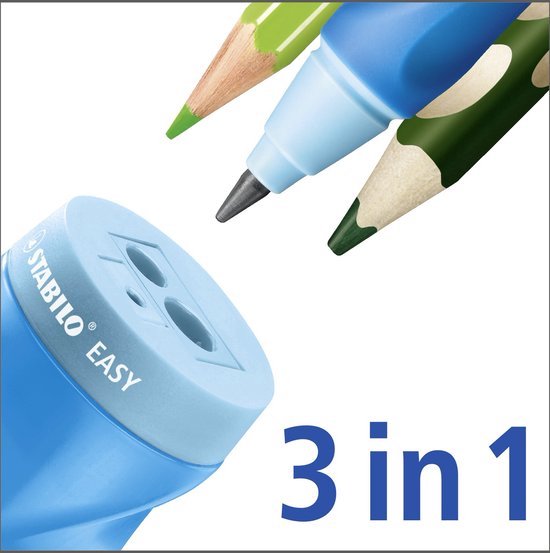 STABILO EASYsharpener - Ergonomische 3 in 1 Puntenslijper - Rechtshandig - Blauw - Geschikt Voor Alle Potloden