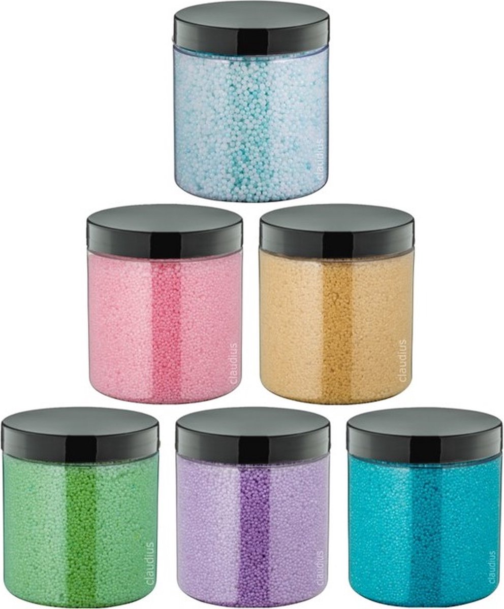 Goedkoopste Badkaviaar - 200 gram - set van 6 verschillende geuren - Zwarte Deksel - Eucalyptus, Hamam, Lavendel, Opium, Rozen, Zen Moment - bad parels voor in bad