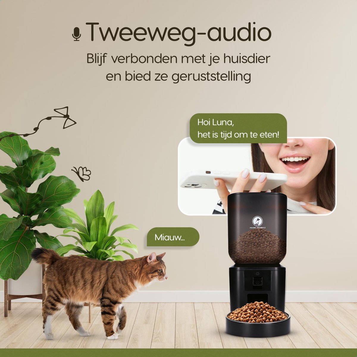 Afbeelding 3 van Prime AnimalZ Automatische Voerbak Kat & Hond 7L – Slimme Voerdispenser met Camera – Full HD 1080P Night Vision – Two-Way Audio – Voerautomaat met App – Kattenvoer Automaat – Smart Pet Feeder – Met Stoomborstel – Zwart