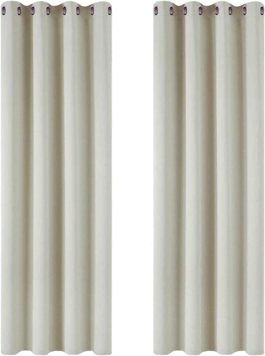 Warmte-Isolerende Verduisteringsgordijnen - Modern Design Met Oogjes - Gordijnen Voor Woonkamer En Slaapkamer - 140 X 260 Cm (Breedte X Hoogte) - Lichtbeige - 2 Stuks