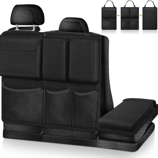 CaiTang Auto-organizer, 2 stuks, grote rugleuningbescherming, voor auto, kinderen, multifunctioneel, waterdicht, organizer met klaptafel, tablettas en veel zakken, zwart