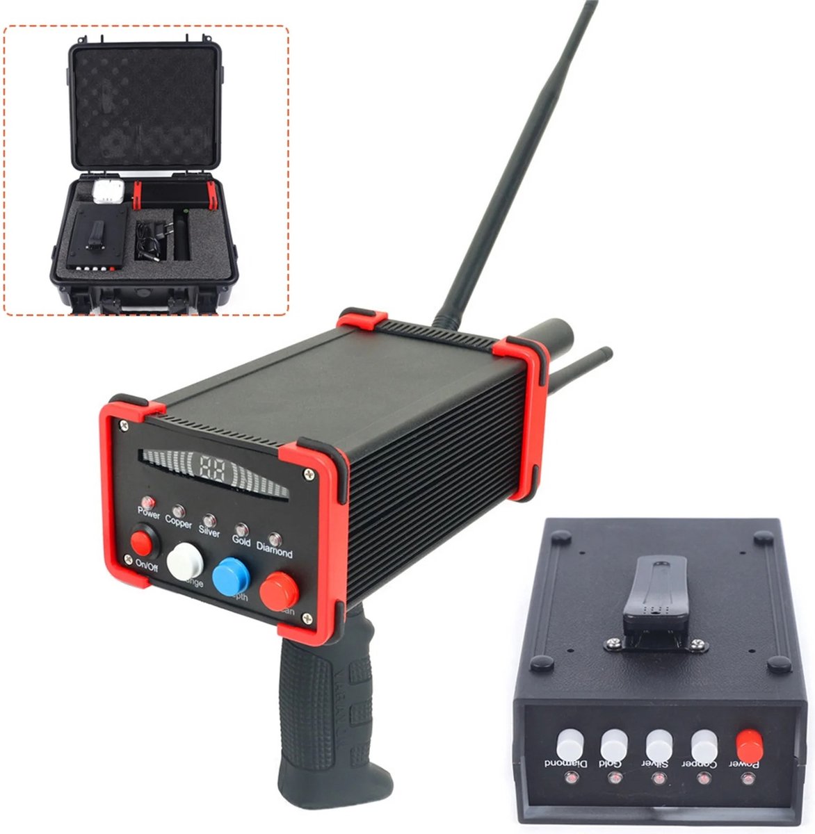Metaaldetectorset voor volwassenen, 99 m bereik, 16 m diepte, lange professionele oplaadbare ondergrondse metaalschatzoeker met hoge gevoeligheid, goud diamant scanner scherm