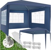 tectake® Tuinpaviljoen 3x3 m - Met 3 zijwanden met ramen - Waterdicht - Voor tuin en camping - Paviljoen - Partytent - Evenemententent - Incl. scheerlijnen en haringen - Blauw