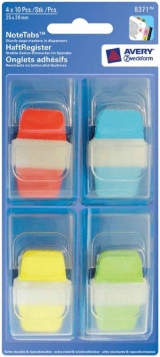 Avery Zweckform Zelfklevend register 4x 10 stuks rood/blauw/geel/groen