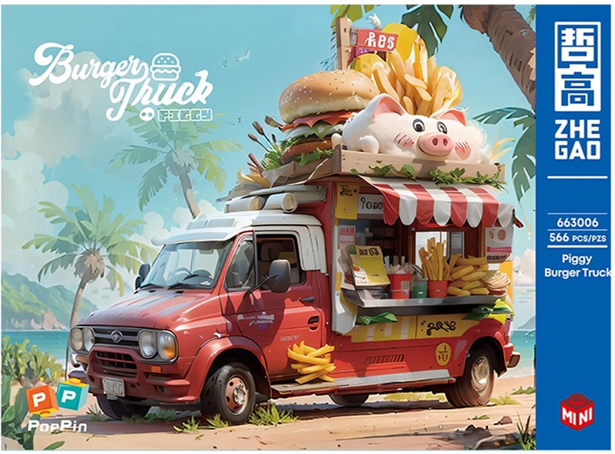 Zhe Gao 663006 Pork Hamburgertruck | City & Friends Adventure | Retro food truck | Classic Creator STEM speelgoed bouwpakket | niet compatibel met lego mega bloks | Kermis & Pretpark Auto Foodtruck modelbouw kinderen & volwassenen | 566 bouwstenen — afbeelding 6