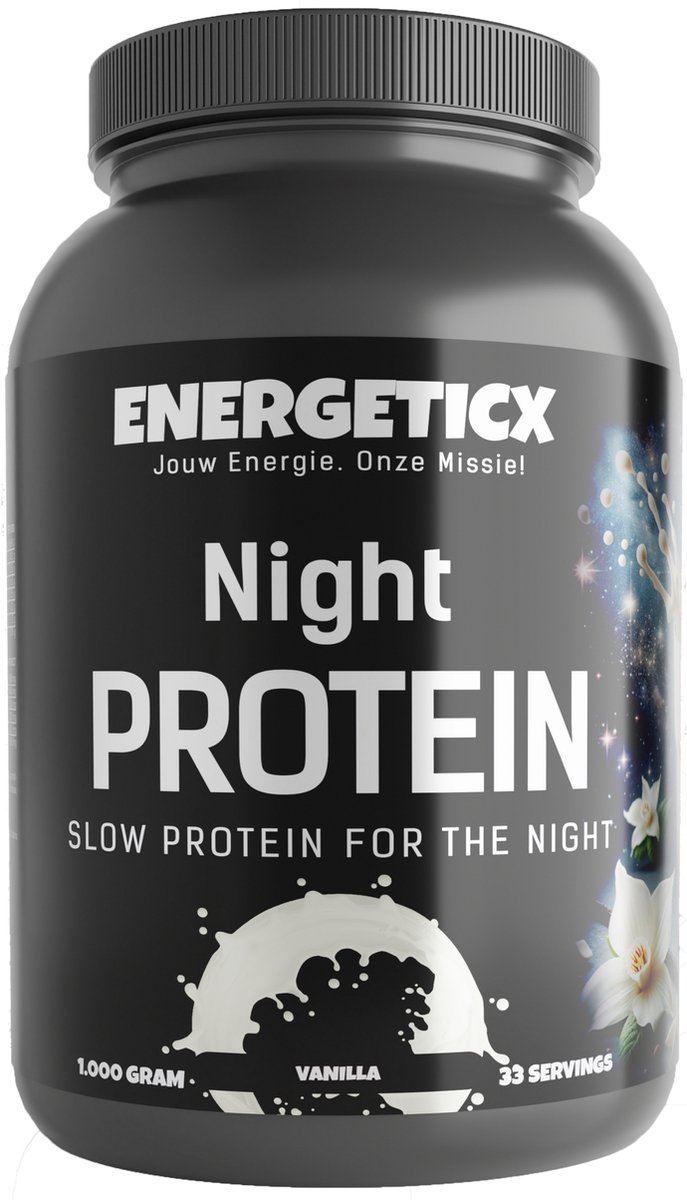 Goedkoopste Energeticx Night Proteïne - Caseïne Eiwit - Eiwitpoeder Proteïne Shake - Eiwitgehalte 70 - Vanille - 1000 gram
