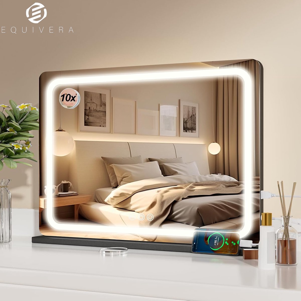 Equivera Hollywood Spiegel - Hollywood Spiegel met Verlichting - Make-up Spiegel - Hollywood Mirror