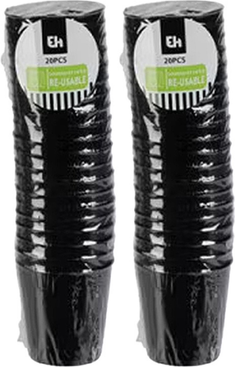 Excellent Houseware shotglas - 40x - zwart - kunststof - 30 ml - herbruikbaar