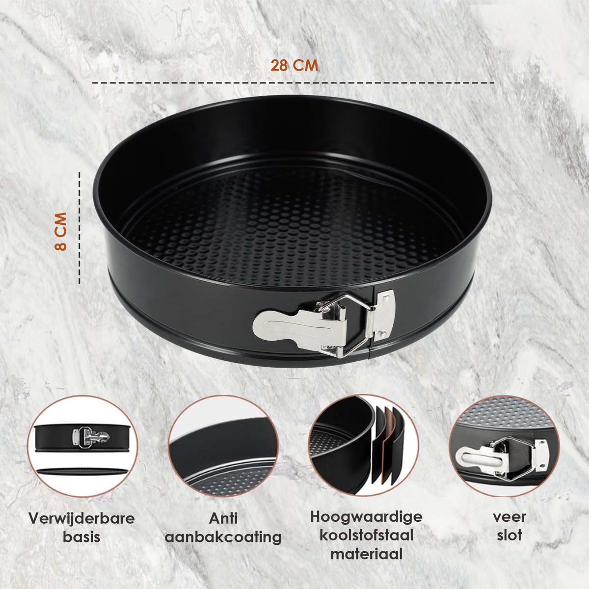 Springvorm Set van 2 - 28 cm Non-stick Lekvrije Cheesecake Bakvorm - Voor Taarten, Quiches, Mini Cheesecakes en Pizza - Antiaanbaklaag – foto 4