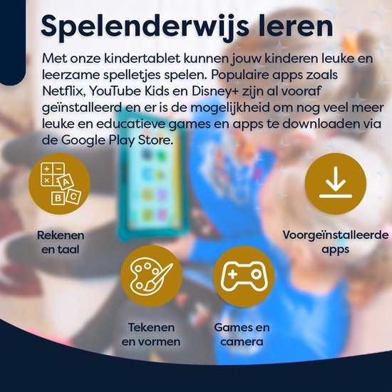 AngelTech Kindertablet PRO MAX - 4+3GB RAM - 64+64 GB - Android 14 - Snelle 8 Inch Kindertablet - Vanaf 3 Jaar - Perfect Voor School - Ouderlijk Toezicht - Ook Voor Volwassenen - 360° Fidgy Beschermhoes - Blauw