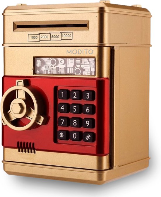 Modito Safe avec code PIN - Tirelire - Tirelire automatique pour Enfants - Pièces et billets - Épargne Éducatif - Or - Avec les institutions néerlandaises