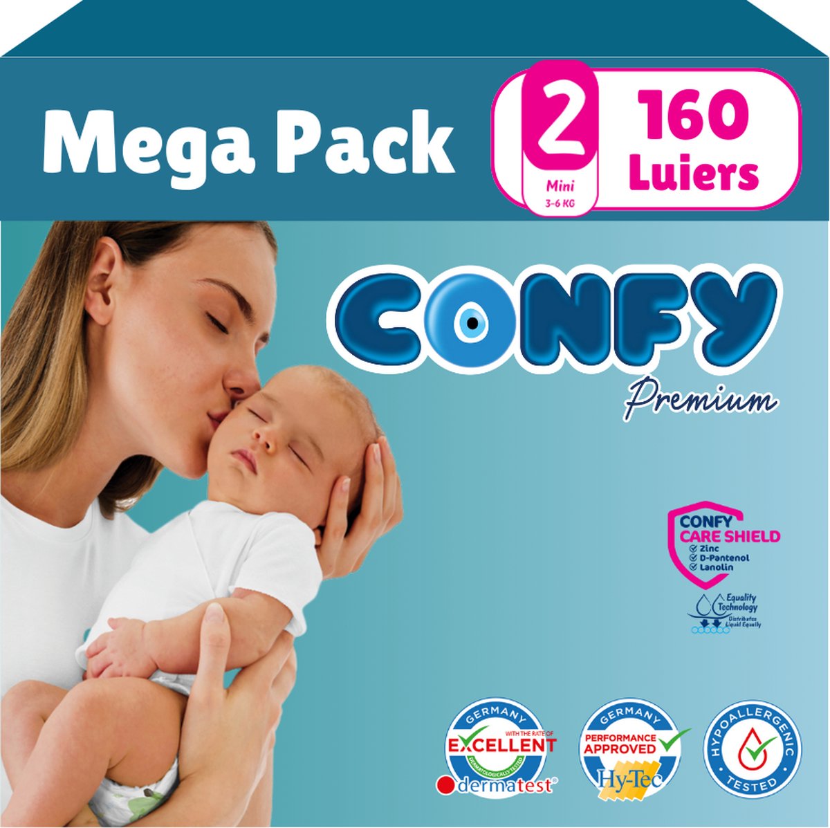 Goedkoopste Confy Premium - Maat 2 (3-6kg) - 160 luiers – Mega Pack