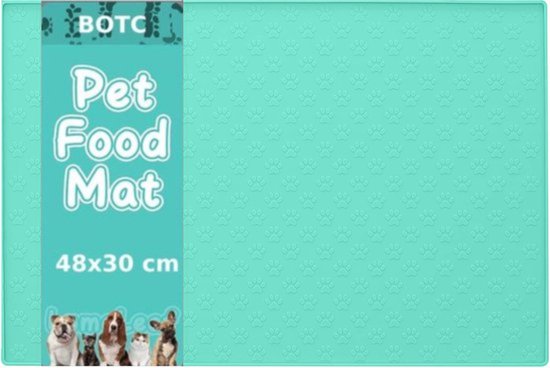 BOTC Placemat Hond & Kat - Antislip & Waterafstotend - Placemat Voerbak - Siliconen - 1 Stuk - Honden Placemat - 48x30 cm - Blauw