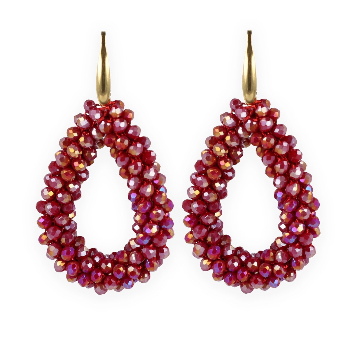 Boucles D'oreilles Longues Gouttes Perles Verre Rouge Et Blanc - Fait Main