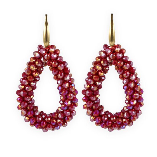 Lajetti - Boucles Boucles d'oreilles pendantes Gala Bordeaux Rouge Femme - Boucles d'oreilles en acier inoxydable et perles de verre