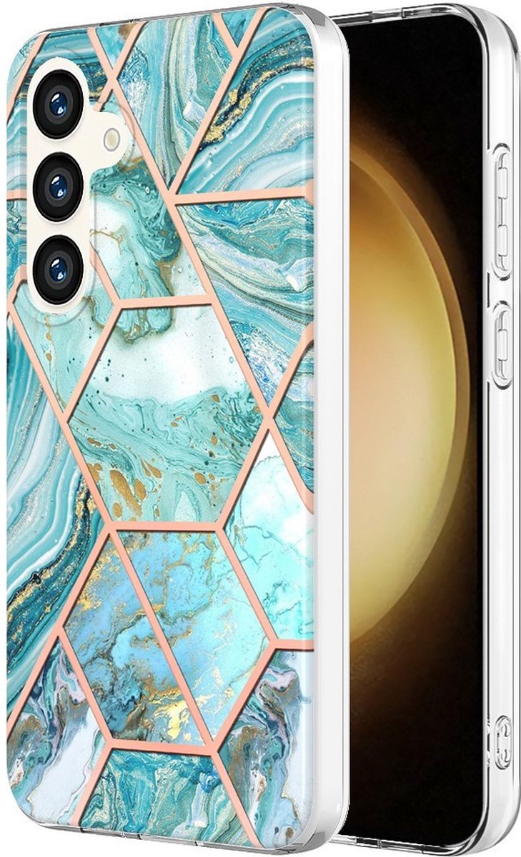Coverup Hoesje - Geschikt voor Samsung Galaxy S24 Hoesje - Coverup Marble Design TPU Back Cover - Blauw